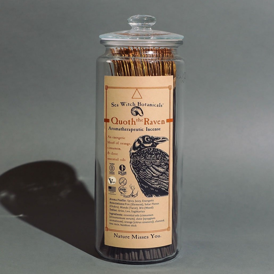 Bulk Incense: Branded Glass Jar for Quoth the Raven sticks