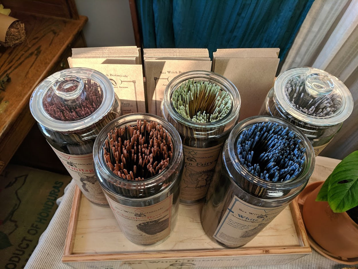 Bulk Incense: Branded Glass Jar for Green Fairy sticks
