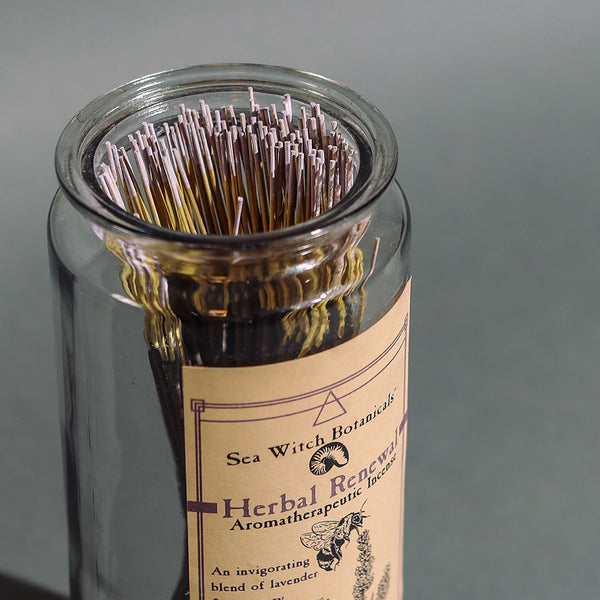 Bulk Incense:  Branded Glass Jar for Herbal Renewal sticks