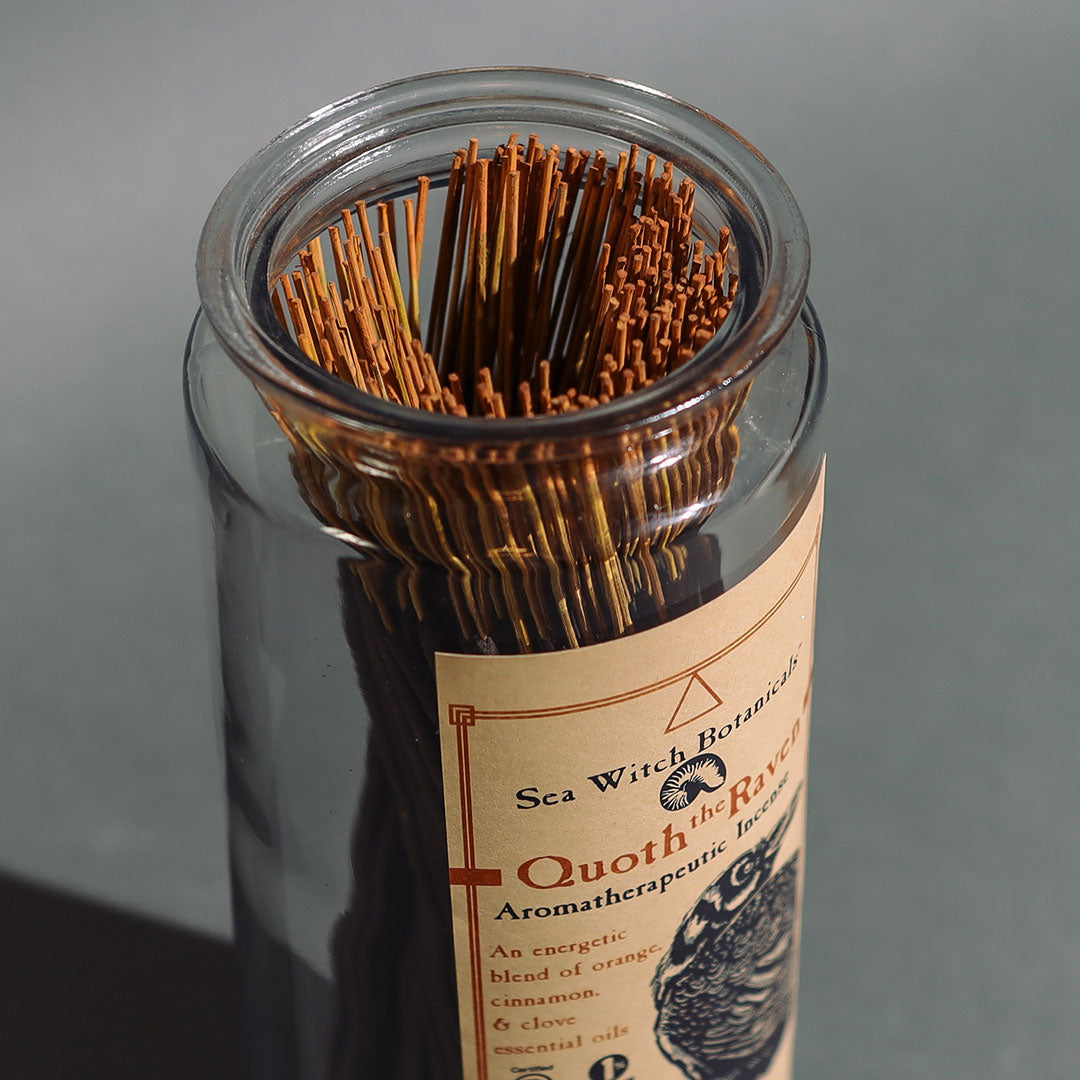 Bulk Incense: Branded Glass Jar for Quoth the Raven sticks