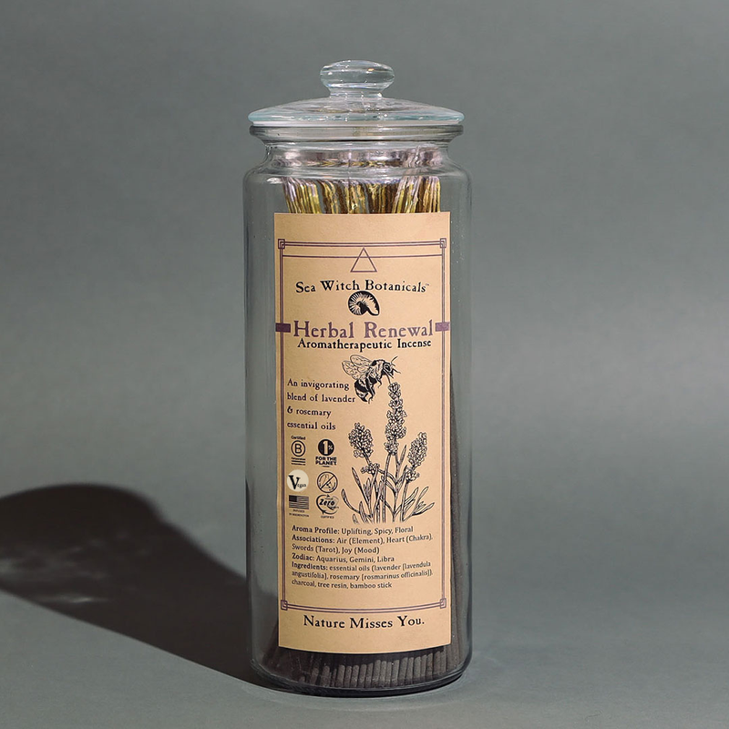 Bulk Incense:  Branded Glass Jar for Herbal Renewal sticks